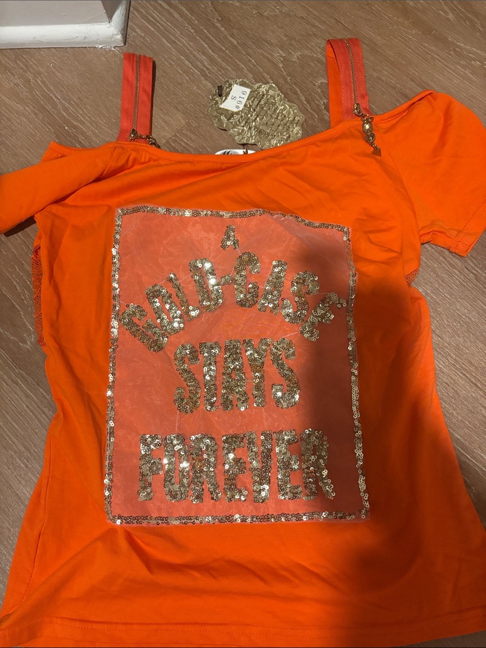 Kids Orange Sequin Graphic Tee